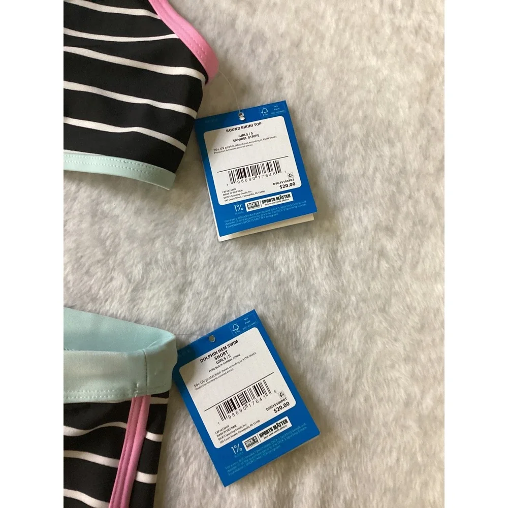 DSG Girls Sanibel Stripe Bikini Top and Dolphin‎ Hem Swim Shorts Set Size S New